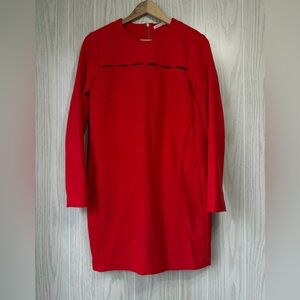 Rachel Roy Beautiful Red LS Dress w/ Cut Out Front Full Zip On Back Size 6